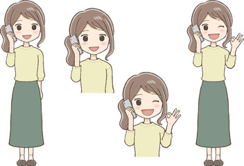 A Woman in a Long Skirt Talking Happily on the Phone