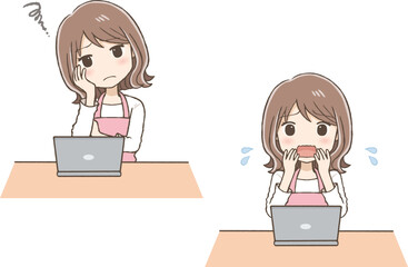 A Woman Thinking and Panicking in Front of a Computer