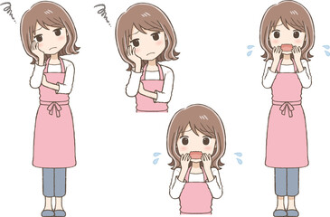 A Woman in an Apron Looking Worried and Panicked