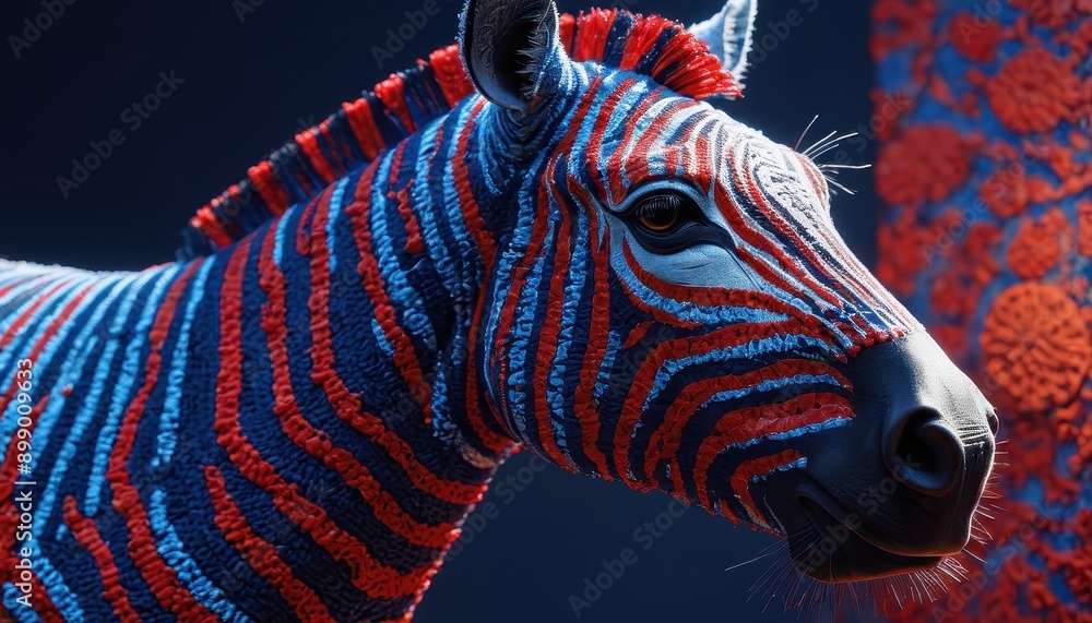 Wall mural Red and Blue Zebra Stripes.