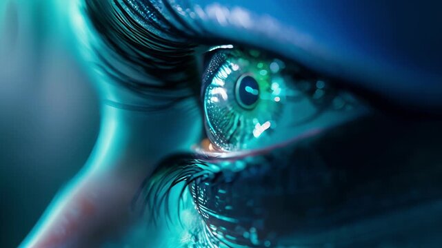 A poster featuring a bionic eye with glowing neon accents emphasizing the advanced technology of bionics.