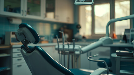 Fototapeta premium Empty Dental Chair in a Modern Dentist Office