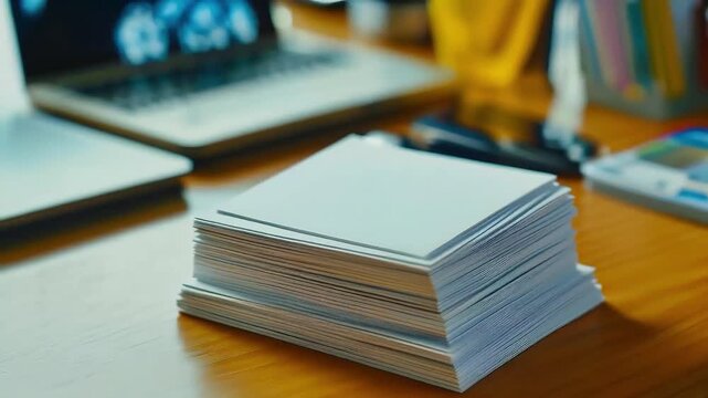 Modern Office Desk Setup: Professional Workspace with Laptop and Papers in a Corporate Setting