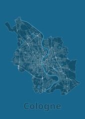 Cologne, Germany artistic blueprint map poster