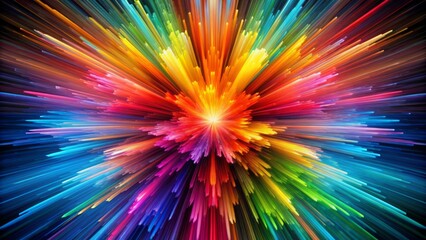 Obraz premium Vibrant rainbow hues radiate from an abstract art explosion on a mysterious black background, mesmerizing the viewer with its kaleidoscopic beauty and energy.