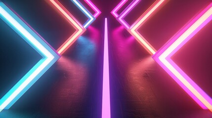 Abstract Arrows, A futuristic digital artwork showcasing multiple neon arrows pointing in various directions, symbolizing the complexity of modern business strategies
