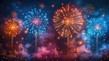 Fototapeta premium Explosive Celebration: Isolated Firework Vector Illustration on White Background 