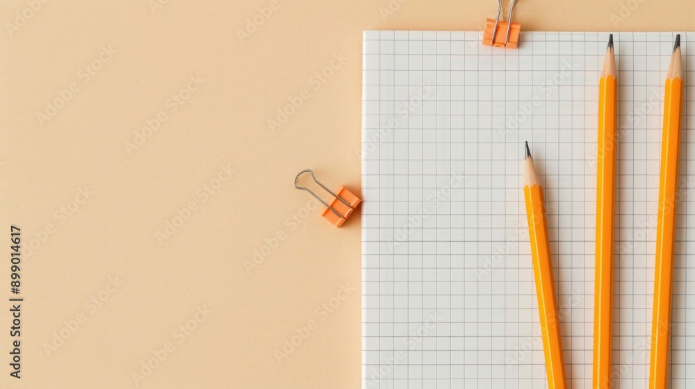 Poster flat lay composition of graph paper sharpened pencils and erasers ready for math class study or work