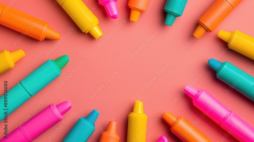 Aufkleber a vibrant and creative flat lay composition featuring a range of bright colorful highlighters arrang