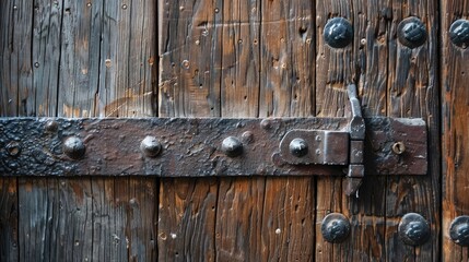 Enhance vintage wooden door with metal handle and nails