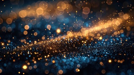 Glittering Abstract Fireworks Background in Gold, Black, and Blue for Holiday Celebrations like Christmas Eve and 4th of July