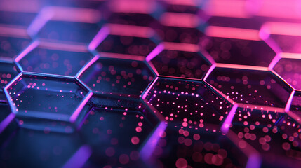 Fototapeta premium Close-Up Abstract Image of Illuminated Hexagon Pattern With Pink and Purple Lighting