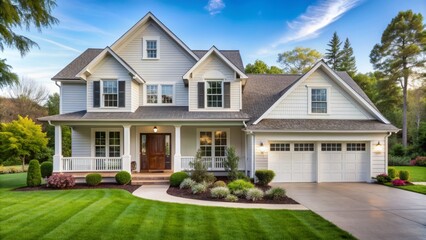 White modern house home beautiful farmhouse cottage transitional classic architecture view of exterior front lawn and paved driveway