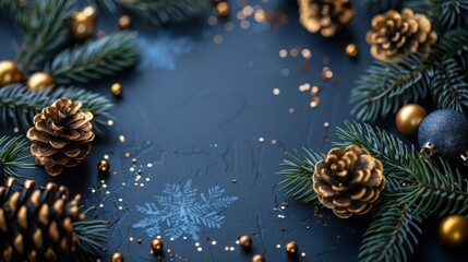 Obraz premium Gold-framed Luxury Christmas Party Invitation with Geometric Shapes on Black Background Template
