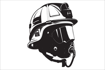 The helmet of a firefighter. Fire protection. Fireman head in helmet with gas mask. Firefighter Helmet Silhouette. 