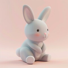 Adorable white bunny toy with soft pink background, ideal for children's decor, soft and cuddly appearance.