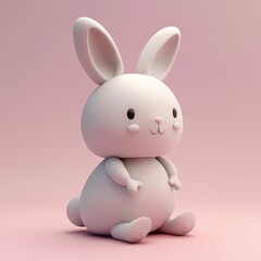 Obraz premium Adorable white cartoon bunny on a pastel pink background, perfect for children's decor and playful themed designs.