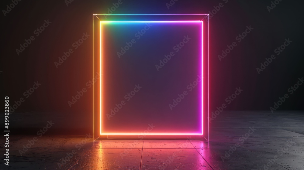 Aufkleber a vibrant neon-lit frame with colorful edges, set against a dark background, creating a modern and d