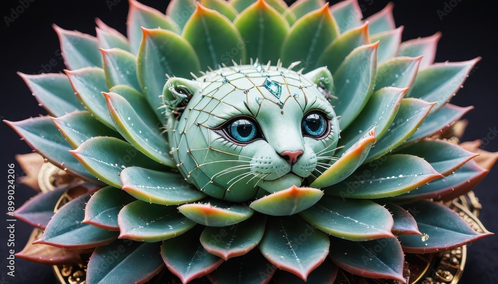 Wall mural cat face succulent plant