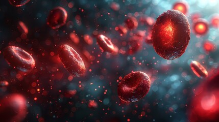 Red blood cells flowing through the bloodstream, carrying oxygen to the body's cells