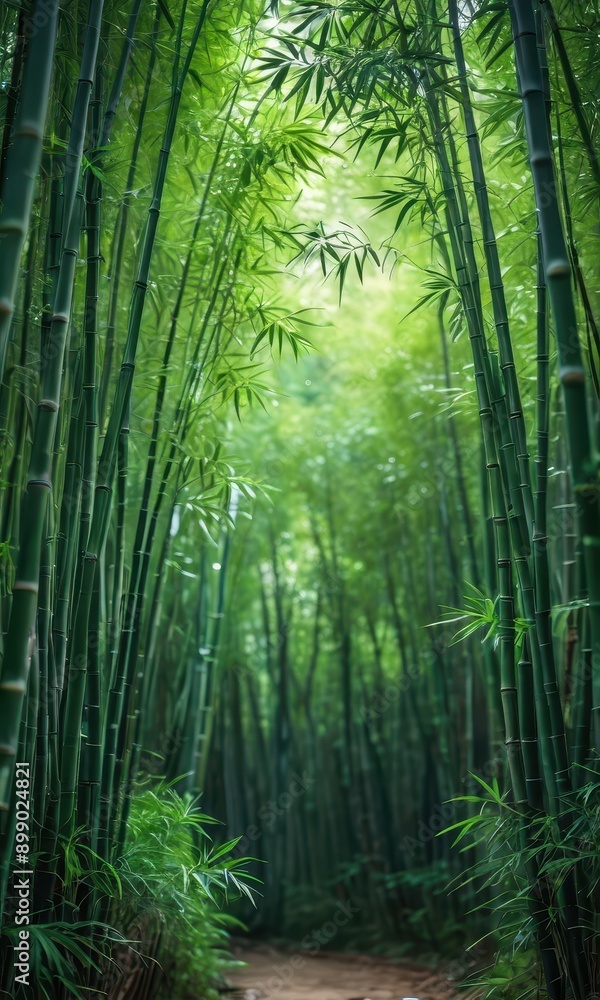 Sticker lush green bamboo forest path.