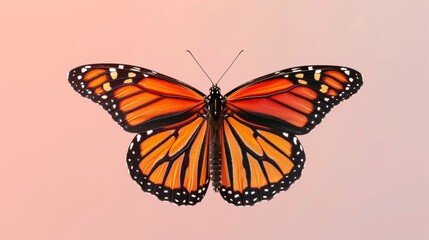 Fototapeta premium Monarch butterfly with open wings, sharp details, vivid colors, isolated on a gradient background, highly realistic, close-up