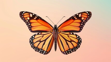 Fototapeta premium Monarch butterfly with open wings, sharp details, vivid colors, isolated on a gradient background, highly realistic, close-up
