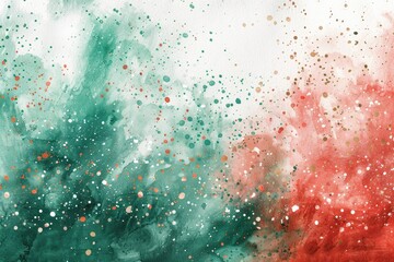 Abstract Christmas background with red and green watercolor splashes and glitter