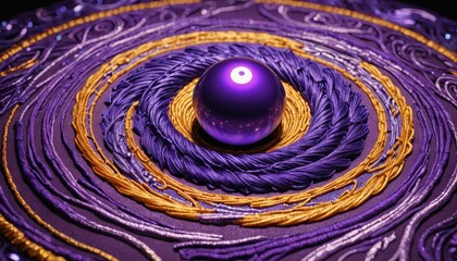 Purple and Gold Abstract Art with Sphere.