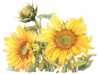 Naklejka premium 水彩調のひまわりのイラスト、夏のイメージ