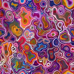 A seamless illustration of an abstract dreamscape pattern.