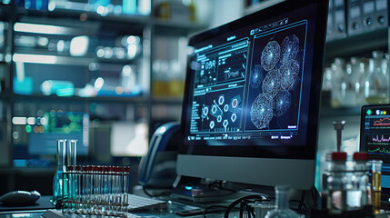 The computer screen at the front desk of the laboratory displays the data