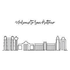 One continuous line drawing of San Antonio skyline vector illustration. Modern city in USA in simple linear style vector design concept. Big city in USA. Iconic architectural skyline building design.