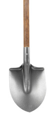Metal shovel with wooden handle isolated on white