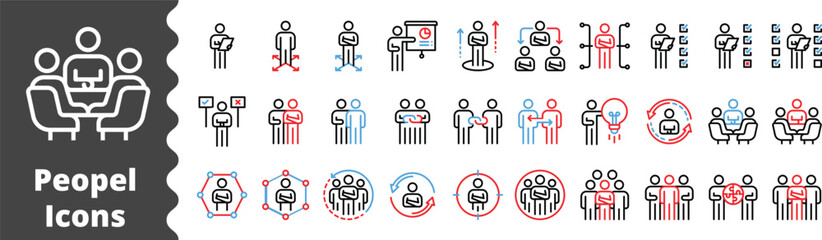 people icons business process, human resource management,  meeting work group team , icon line vector design elements pictograms and infographics