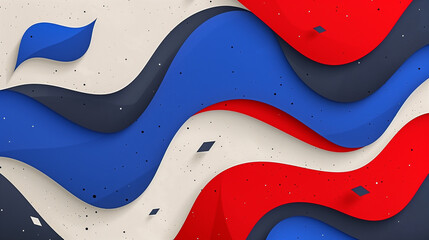 Abstract Waves of Red, Blue, and White with Black Accents..