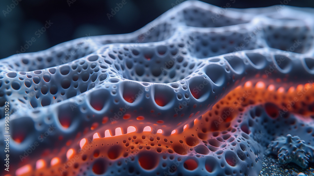 Aufkleber abstract porous structure with glowing orange light..