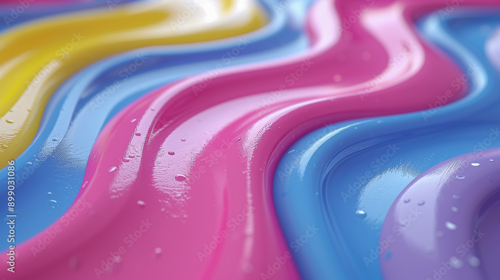 Poster glossy multicolored waves with water droplets..