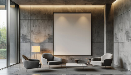 Contemporary living room with empty frame