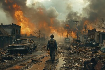 Devastation of a natural disaster, a poignant portrayal capturing emotional impact and destructive force unleashed by nature's fury, evoking a profound sense of loss and resilience in its aftermath