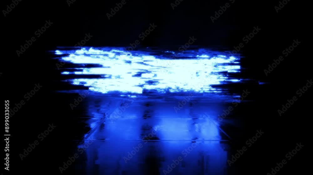 Poster animation text of the end glitch blue neon text effect with flash flickering light cinematic title a