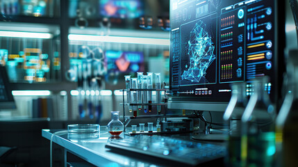 The computer screen at the front desk of the laboratory displays the data