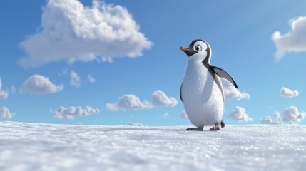 Cute Penguin in a Snowy Landscape