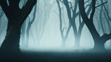 Obraz premium Enchanted forest with fog rolling through ancient trees, soft light filtering through the canopy, creating a dreamy, serene atmosphere, ethereal wildlife hidden in the mist