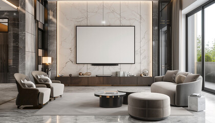 Contemporary living room with empty frame
