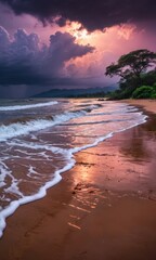 Fototapeta premium Sunset Over a Tropical Beach.