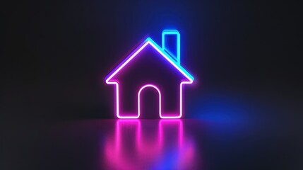 Neon Home Icon on a Dark Background