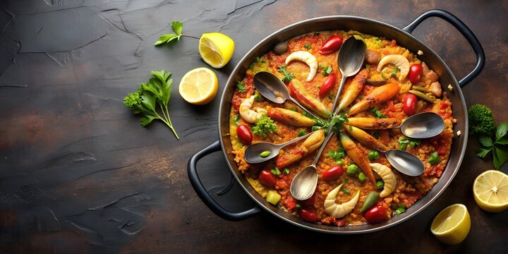 Spanish restaurant with A Large of pan of panella Generative AI