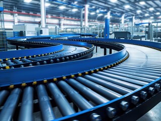 Fototapeta premium Conveyor belt system in a factory. AI.