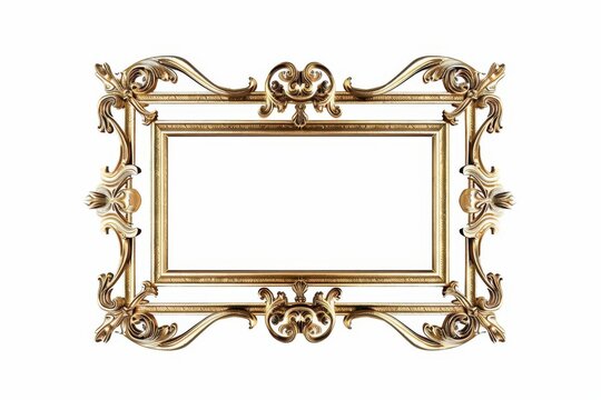 elegant doubleline rectangular golden frame with intricate corner details isolated on a pure white background exuding luxury and sophistication in a 45 ratio design